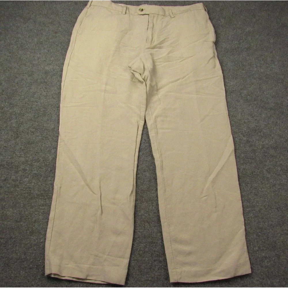 Savane Pants Men 36x32 (29.5) Linen Viscose Blend Straight Fit Flat Pants Summer